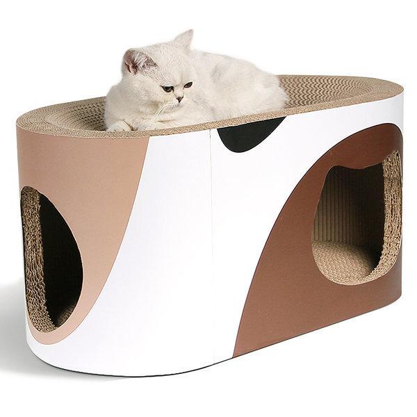 Double Layer Cat Scratching Board Nest Corrugated Paper Curved Top Double Cat Hole Design Cat's Body Curve