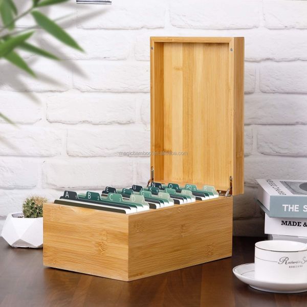 Professional Bamboo Desktop Business Card Holder With Index Cards GLOSSY Load ≤5kg