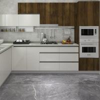 Armário de despensa de madera HDF de madera oscura de piso a techo para cocina