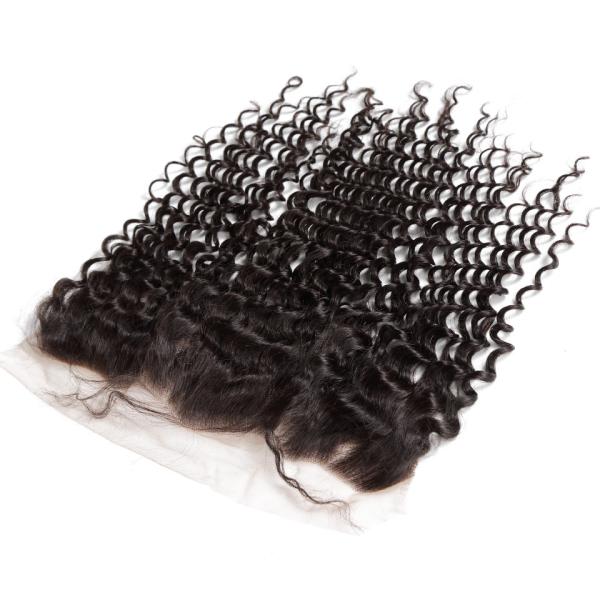 Smooth Deep Wave Bundles With Lace Frontal 8A Virgin Brazilian Hair / Soft Black Human Hair
