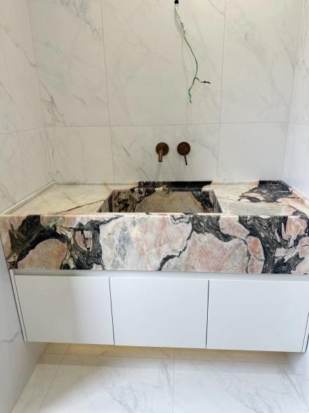 Luxury Bvlgari Pink Marble Countertop | Soft Pink with Black Veins for Vanity