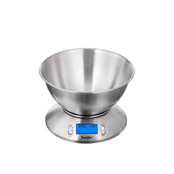 Balance numérique Sonifer SF-1926 5 kg en acier inoxydable avec bol alimentaire diamètre 21 cm Balance de cuisine pour peser les aliments, pour une vie saine