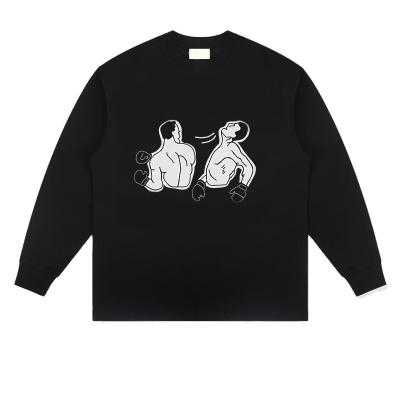 T-shirt de manga longa de boxe americano de velha geração de tricô para homens mulheres