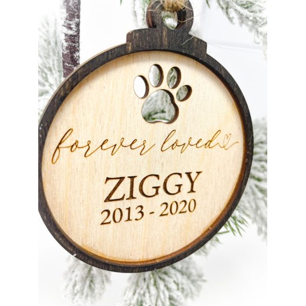 Personalized Dog Cat Pet Memorial Ornament Baltic Birch Wood Layered