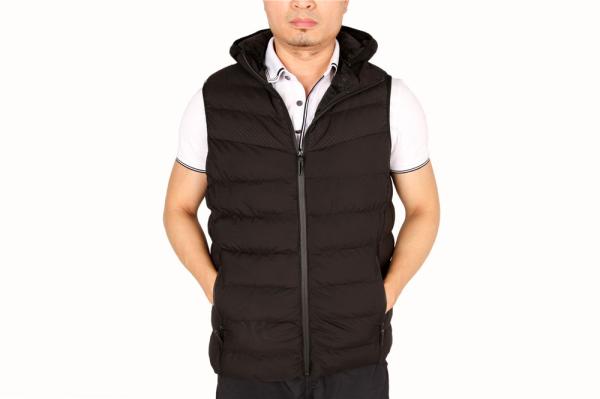 Fashion Casual Hooded Black Padded Gilet Mens Fur Linning In Stock