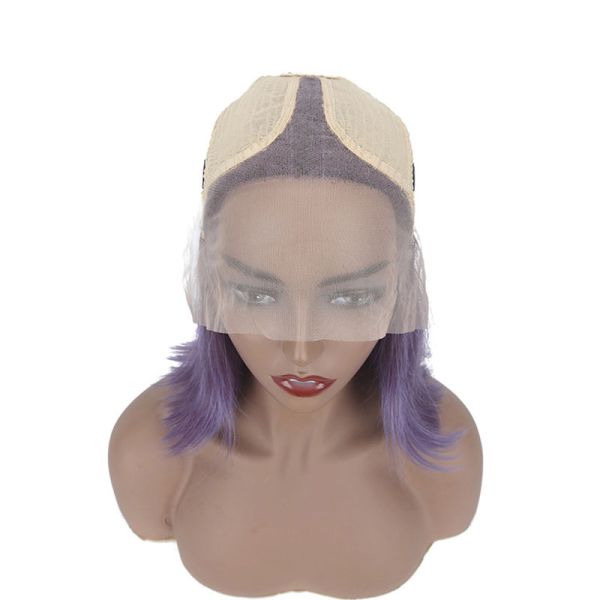 Smoke Purple Color Straight Short Bob Wigs HD Lace Frontal Human Hair for Black Women