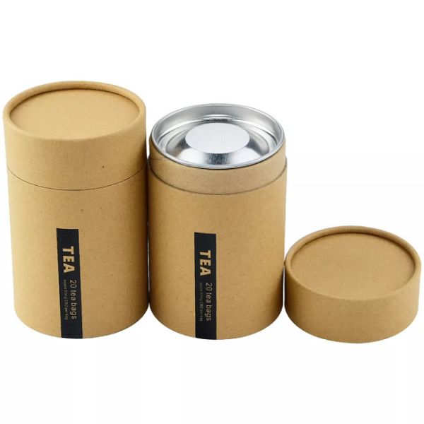 Kraft Paper Cylinder Container Packaging Eco Friendly Tea Packaging