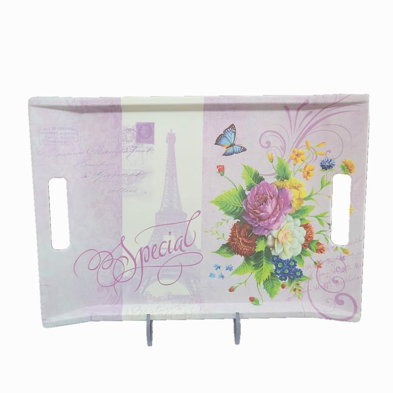 Home Decoration Melamine Rectangular Tray , Melamine Food Tray With Handle
