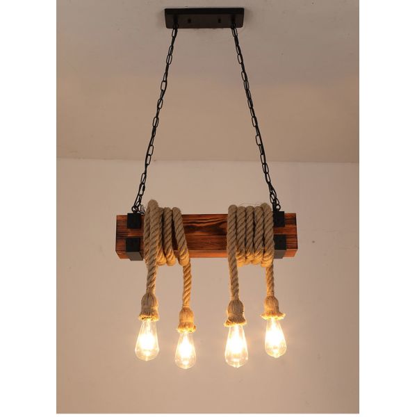 Vintage Loft Industrial Wooden Chandelier Restaurant Lighting Lamp Bar Coffee Bar  Rope Chandelier(WH-VP-219)
