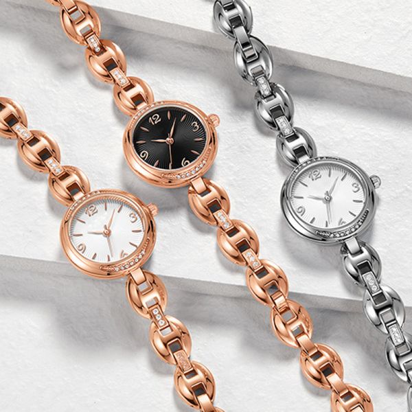 Bangle Women Quartz Wrist Watch Diamond Encrusted Jewelry Buckle