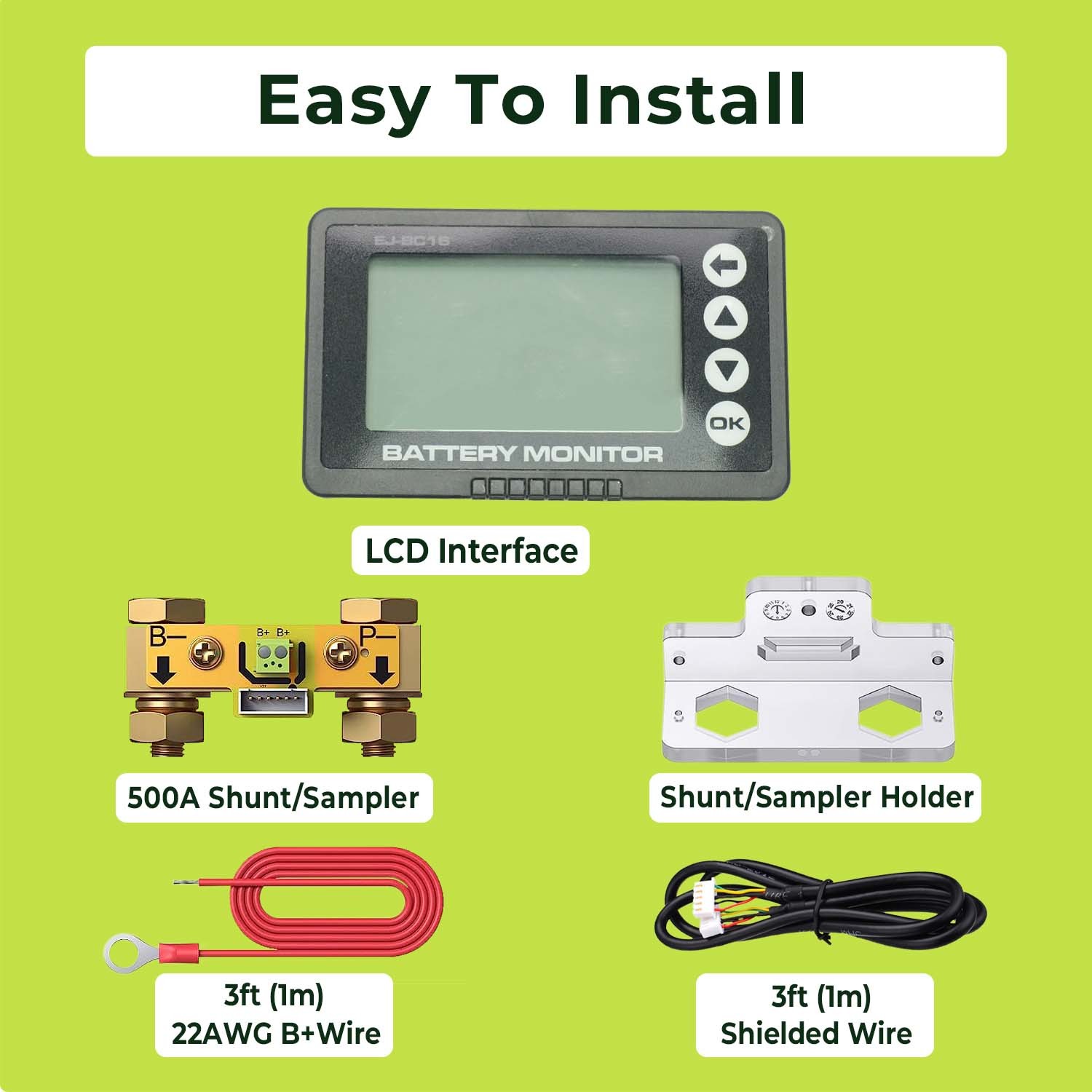 Smart Shunt Lithium Battery Monitor LCD Display For RV Golf Cart Electric Motorcycle