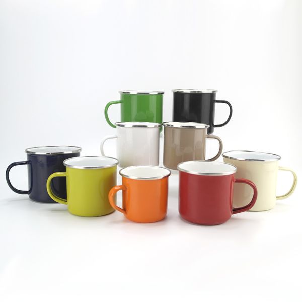 Sublimation Outdoor Camping Enamel Coffee Mug 11oz 350ml Stainless Silver Rim Christmas Gifts