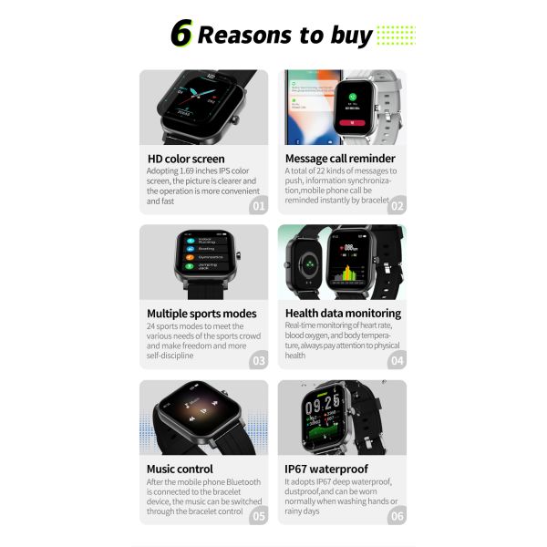 Bluetooth 5.0 180mah Waterproof Fitness Watch With Spo2 Heart Rate