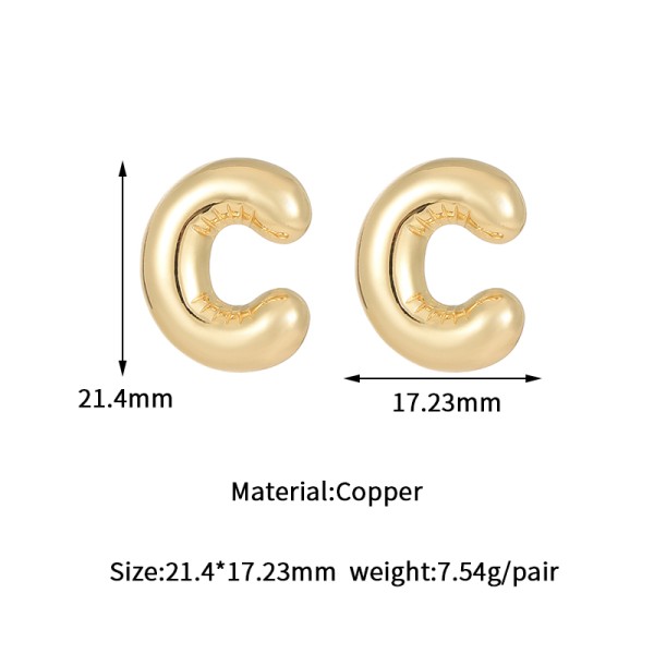 Jiexing Hot Selling 14K Gold Plated 925 Silver Needles A-Z Studs Smooth Surface Bubbles 26 English Letter Earrings