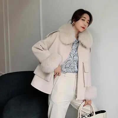 Korean Style Fox Fur Coat Fall Winter Short Women Genuine Wool Coat