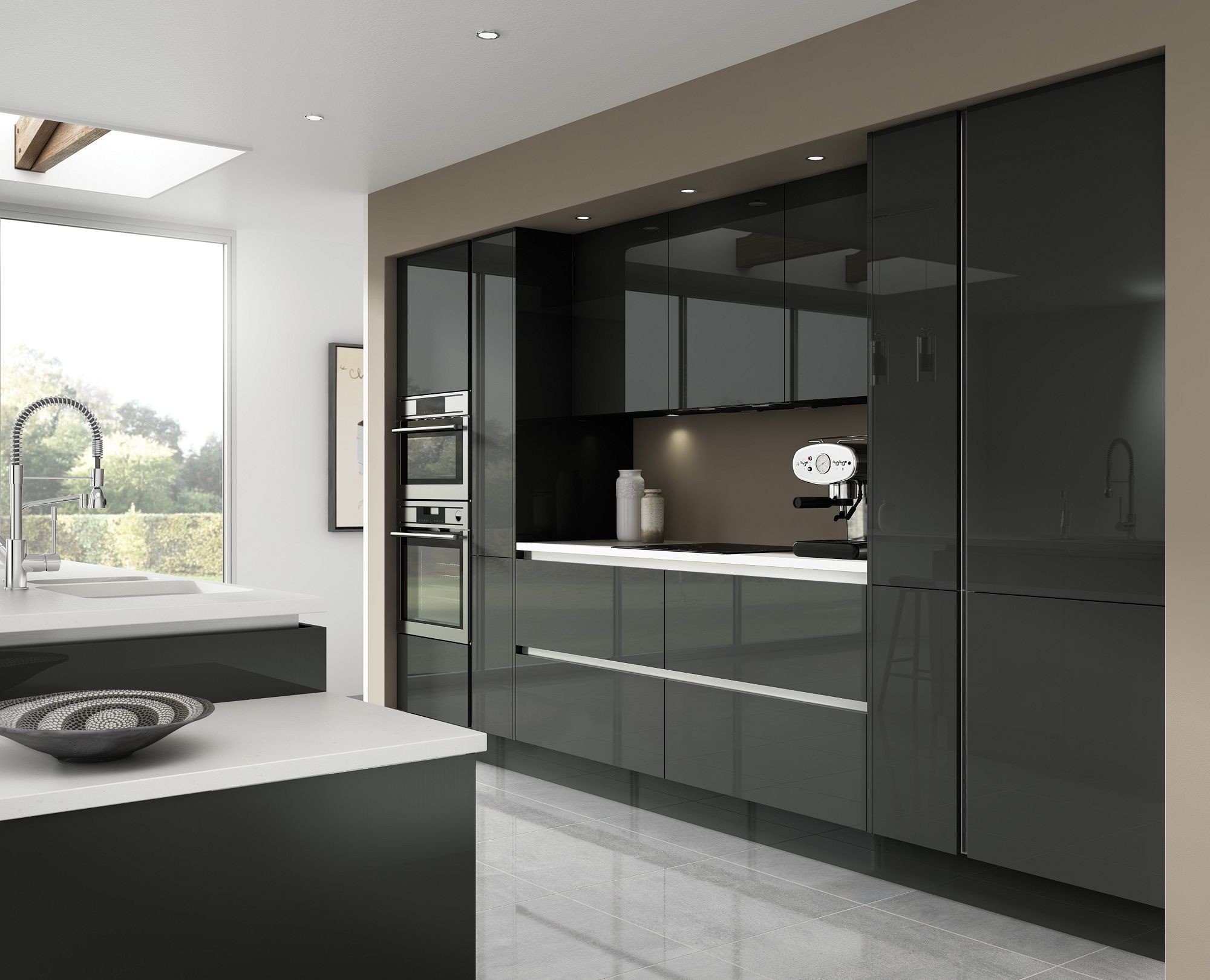 Blum Black Matt Lacquer European Style Kitchen Cabinet with Quartz Stone Countertop