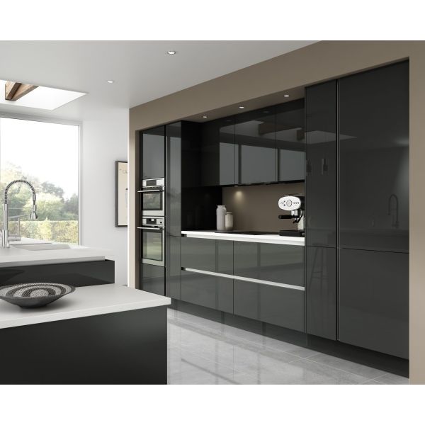 Solid Wood Grey Modern Kitchen Cabinets, Waterproof Fireproof White Lacquer Kitchen Cabinets