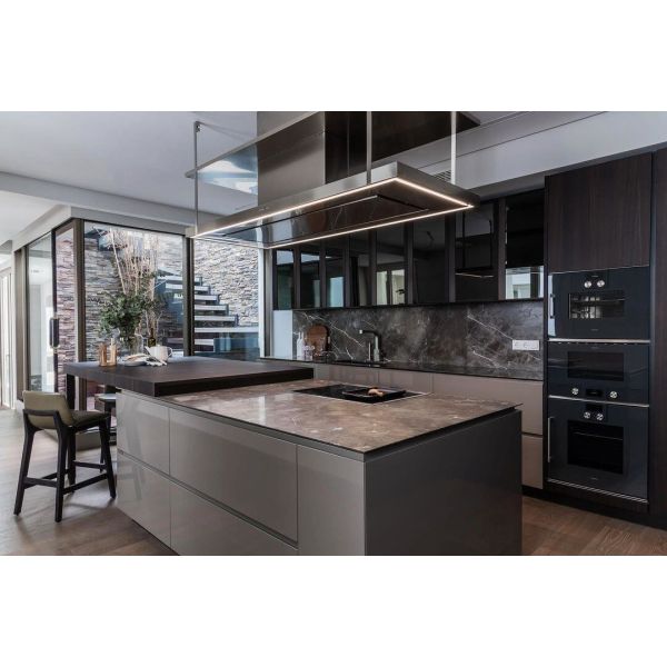 Customized Modern Style Smart Wood Modular Kitchen Cabinet Quartz Stone Countertop