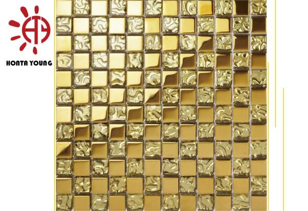 HTY - TG 300 300*300 Best Selling Gold Color Plating  Ceramic Glass Metal Mosaic Tile