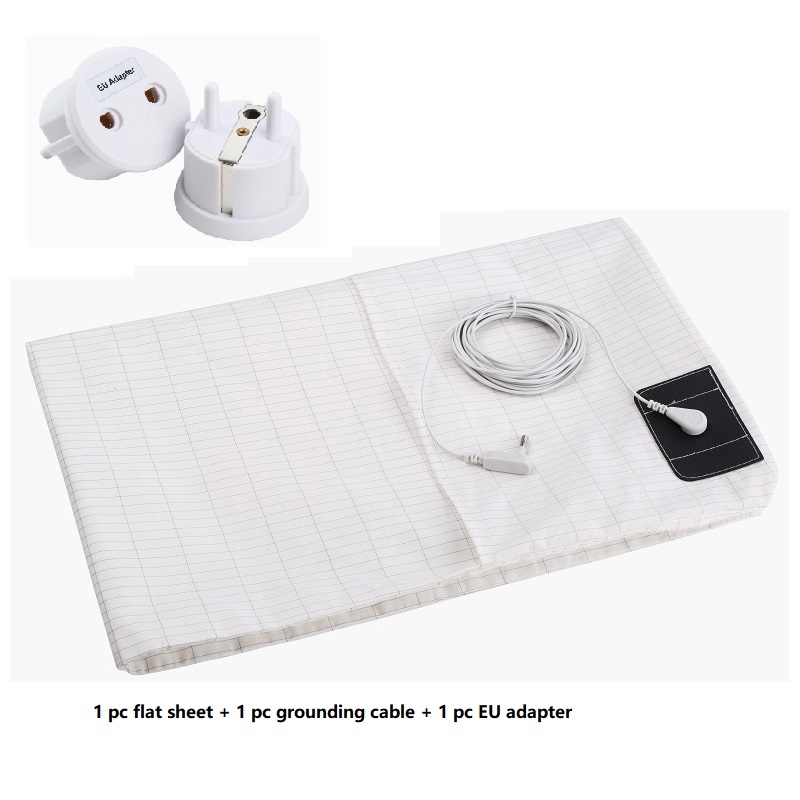 Grounding Half Sheet for Queen King Cotton Silver Flat Bed Sheet with Earthing Cord & Adapter