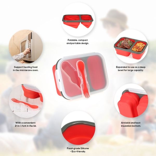 Food Grade Silicone Kitchen Utensils , Folding Microwaveable Silicone Lunch Box