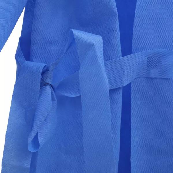Cor azul impermeável do vestido cirúrgico da tela do PE de SMS PP dos punhos da malha