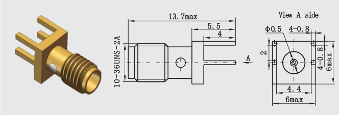 Gold Plated SSMA Female 2-hole Flange RF Connector For 2#Semi-rigid / Semi-flexible Cable
