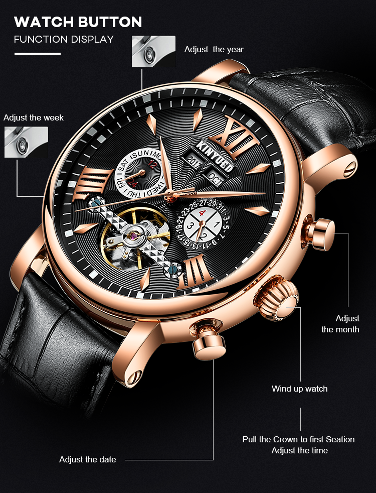 KINYUED KINYUED new design automatic men watches movement leather luxury relojes mechanical watches men
