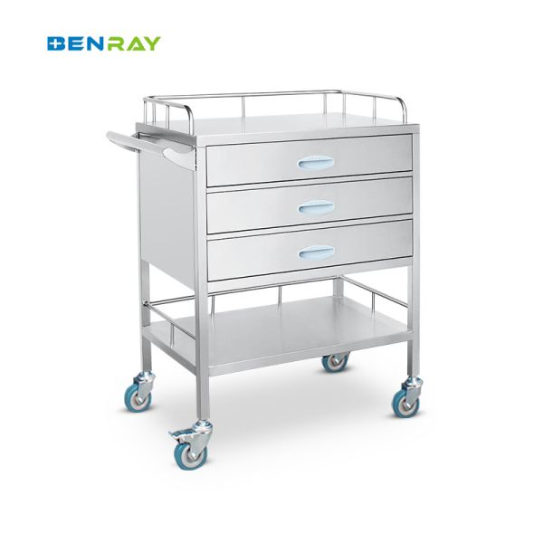 BR-M63 Hospital Crash Cart Clinic Drug Surgical Nursing Doctor Stainless Steel Medical Stainless Steel Medicine Trolley