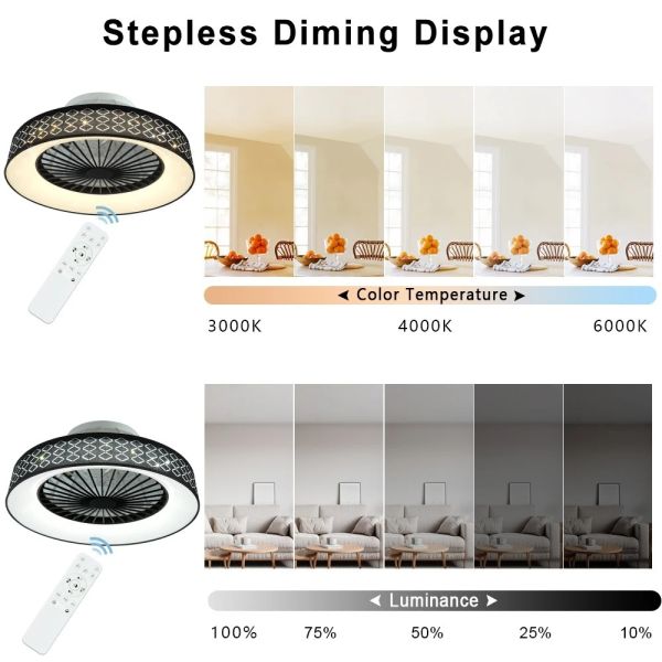 Kitchen Bedroom Living Room Timing Invisible Blades 57cm Dimmable fabric LED Ceiling Fan with Light(WH-CLL-72) ﻿