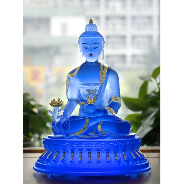 Oriental Traditional Liuli Sapphire Vivid Crystal Buddha