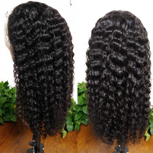Double Weft Full Lace Human Hair Wigs For Black Women / 180% Density Jerry Curly Bob Wigs