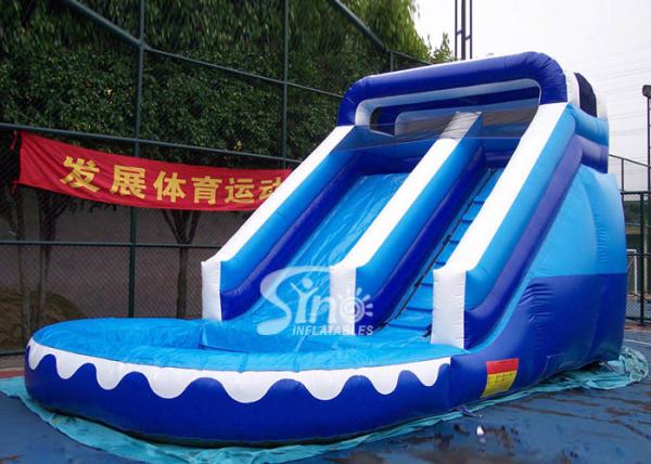 Front load ocean blue inflatable wet slide with pool for kids outdoor parties