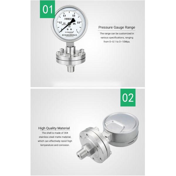 High Precision 1.6% YTP100BF Diaphragm Seal 4 Inches Manometer Pressure Gauge
