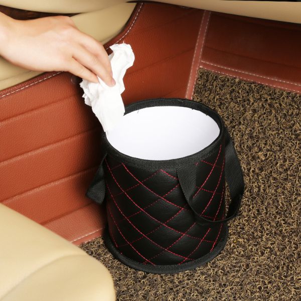 Lightweight Mini Car Trash Can , Waterproof PU Leather Car Waste Container