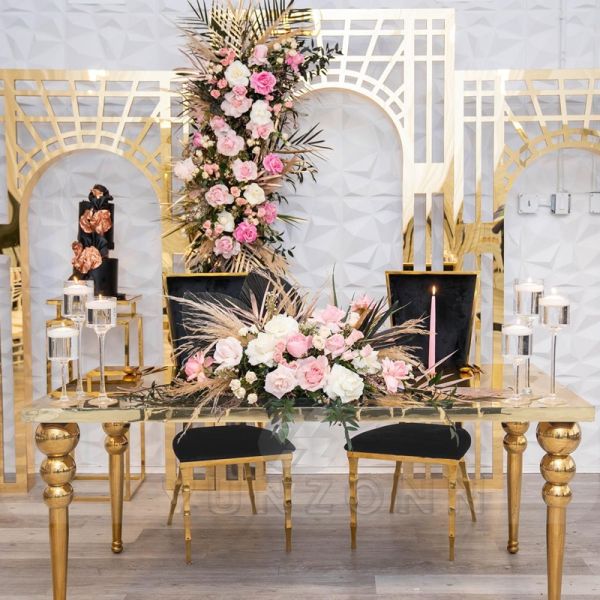 Luxury MDF 12-Seater Gold Metal Rectangle Banquet Dining Table for Hotels Elegant Center Table