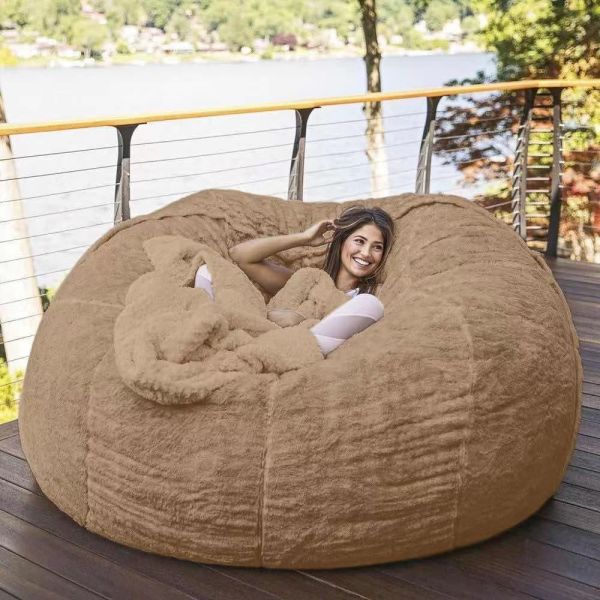 Outdoor 7Ft Giant Bean Bag Lounge Chair Soft Faux Fur Fabric EPS Fill