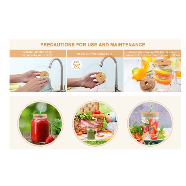 Крышки каменщика посуды 70mm/86mm бамбуковые с крышками каменщика уплотнения отверстия и силикона соломы