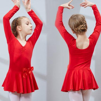Children's Long sleeve cotton butterfly knot aesthetic style dance costumes  ballet dance leotard dress