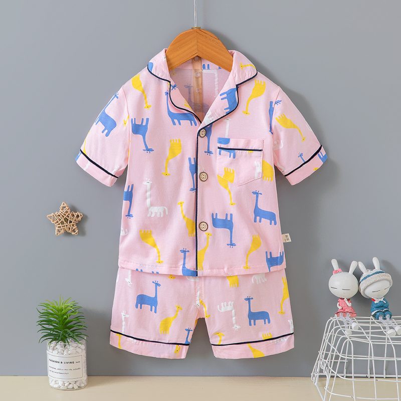 Girls Summer Cardigan Pajama Set Breathable Full Of Flower Animal Print Lounge Set
