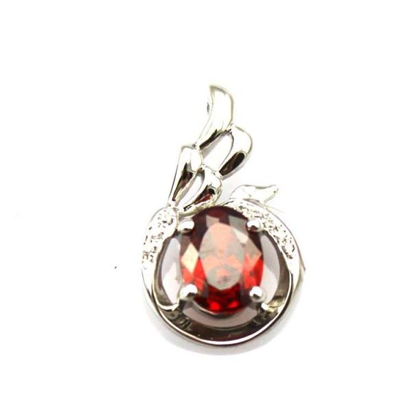 925 Silver Pendant with 6x8mm Oval Green and Clear Cubic Zircon Pendant (PSJ0401)