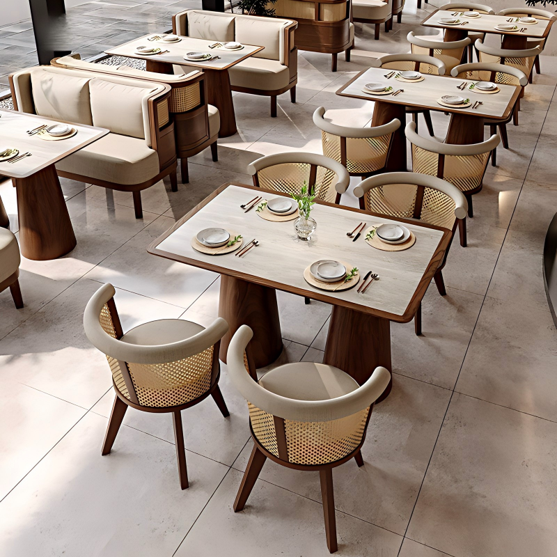 Retro Style Solid Wood Restaurant Table and Chair Set Customizable Cafe Furniture