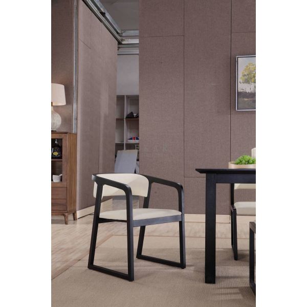 Modern Wood Frame White Leather Dining Chair