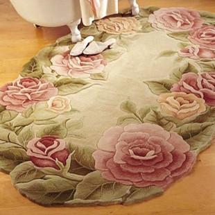 Handtufted Wool Area Rug Pink Color Flower Design Oval Shape (1901)