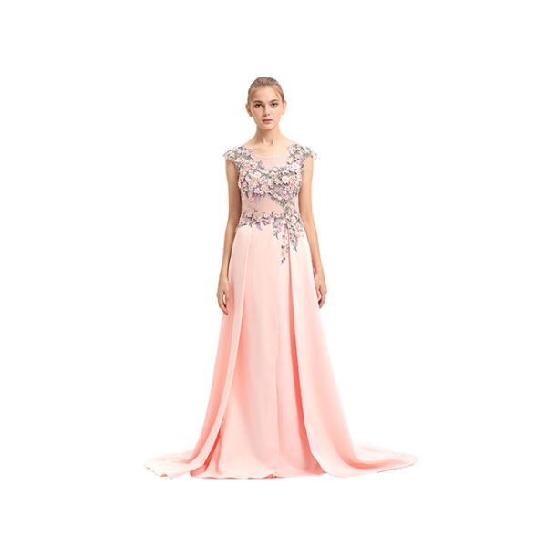 Peach Color Muslim Wedding Bridesmaid Dress Split Ball Gown Tapestry Fabric Type