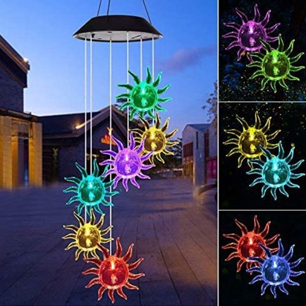 Color Changing Solar Power Wind Chime Hummingbird Butterfly Waterproof Outdoor Christmas Decoration Light for Patio Yard Garden