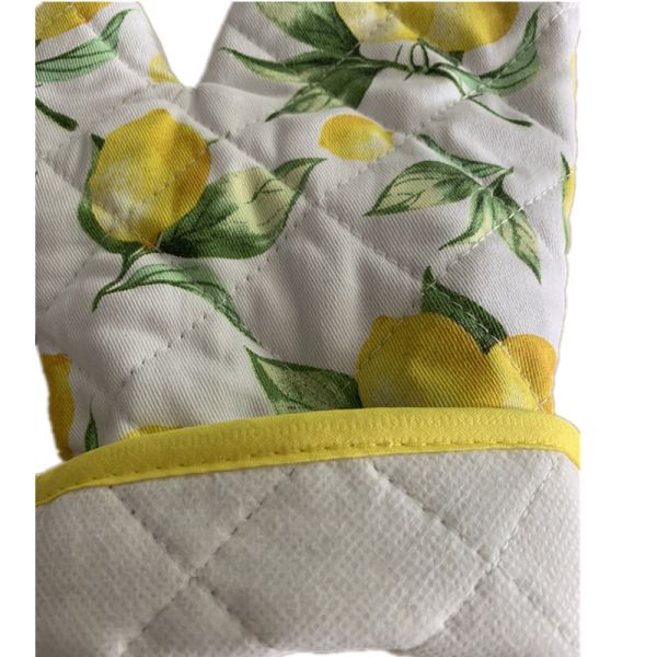 Cute Lemon Printed Oven Mitts Heat Resistant Fabric Microwave Kitchen Gloves