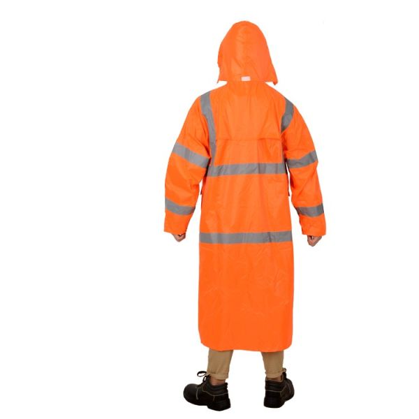 RAINWEAR Raincoats Polyester/PVC Hooded Adjustable Safety Rain Coat with Reflective Tape