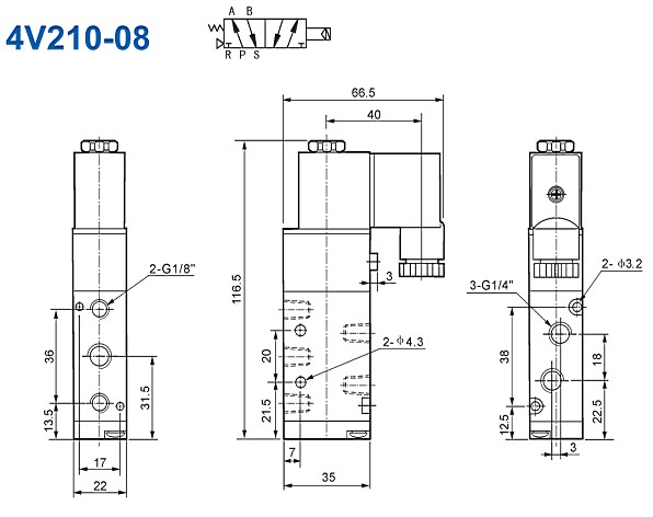 5/2 vias Airtac válvulas solenóides 4V210-06,4V220-06,4V230-06,4V210-08,4V220-08,4V230-08