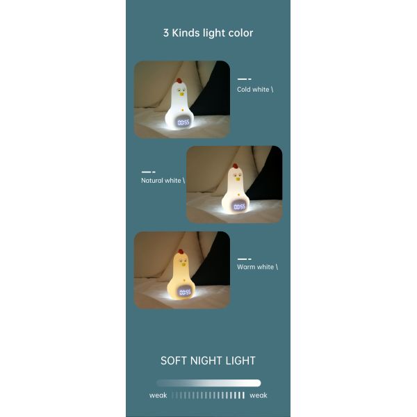 Relógio de alarme de frango Kung Fu para crianças com luz noturna e recursos inteligentes